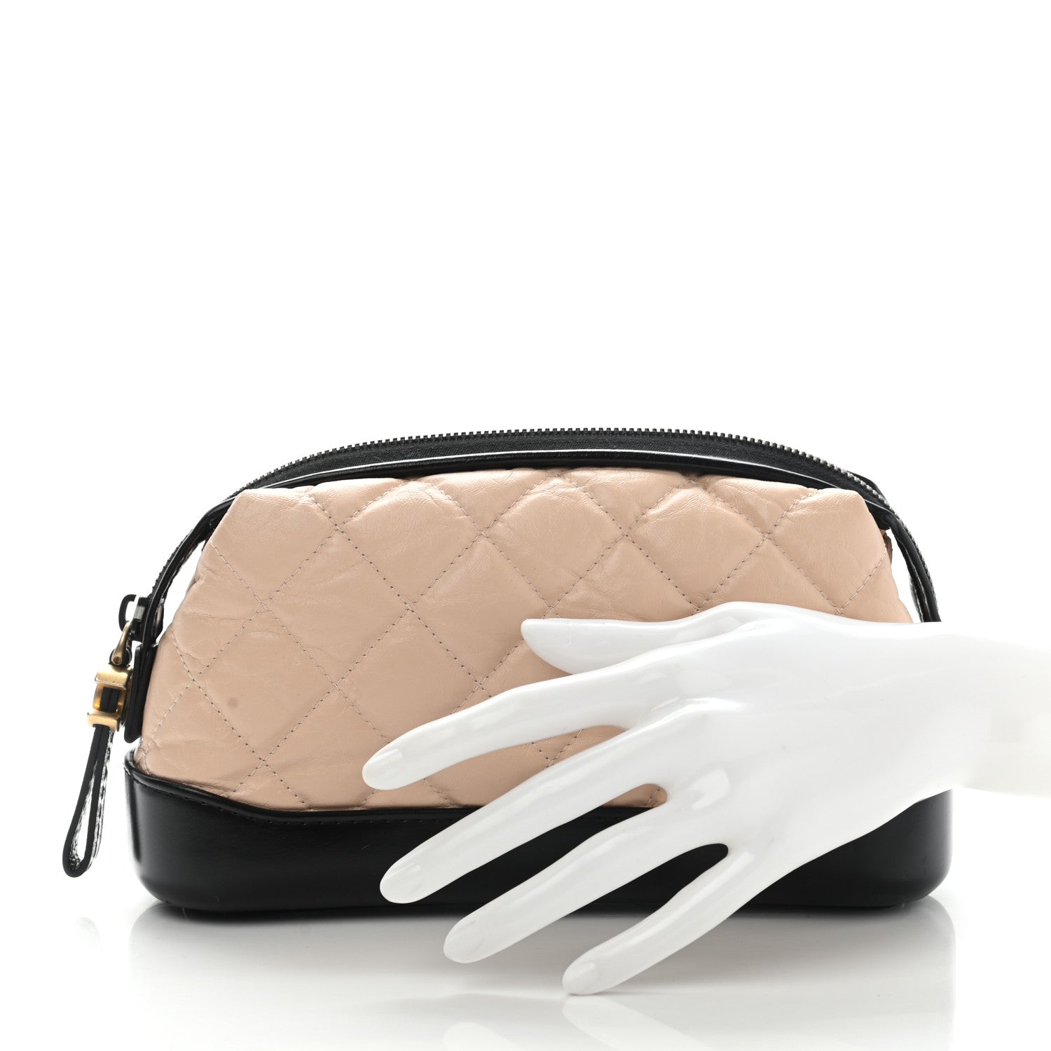 Chanel Aged Calfskin Quilted Gabrielle Cosmetic Case Beige Black 2 of 8