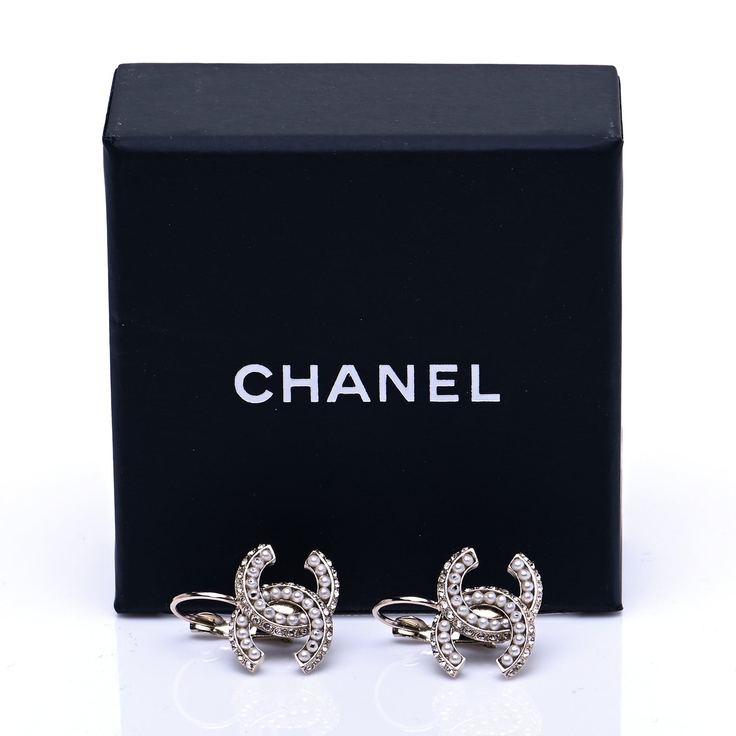 Crystal Pearl CC Dangle Earrings Gold