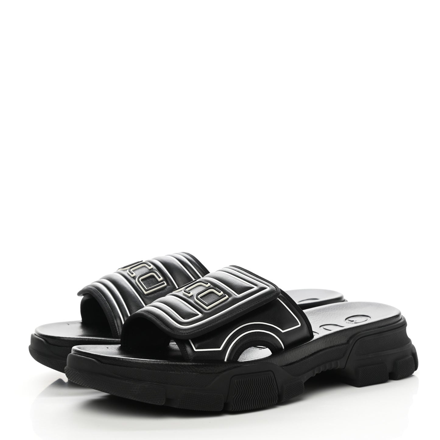 Nappa Grosgrain Logo Mens Velcro Chunky Slide Sandals 10 Black