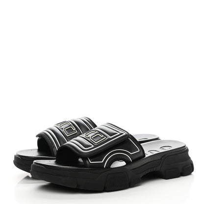 Gucci Nappa Grosgrain Logo Mens Velcro Chunky Slide Sandals 10 Black 3 of 8