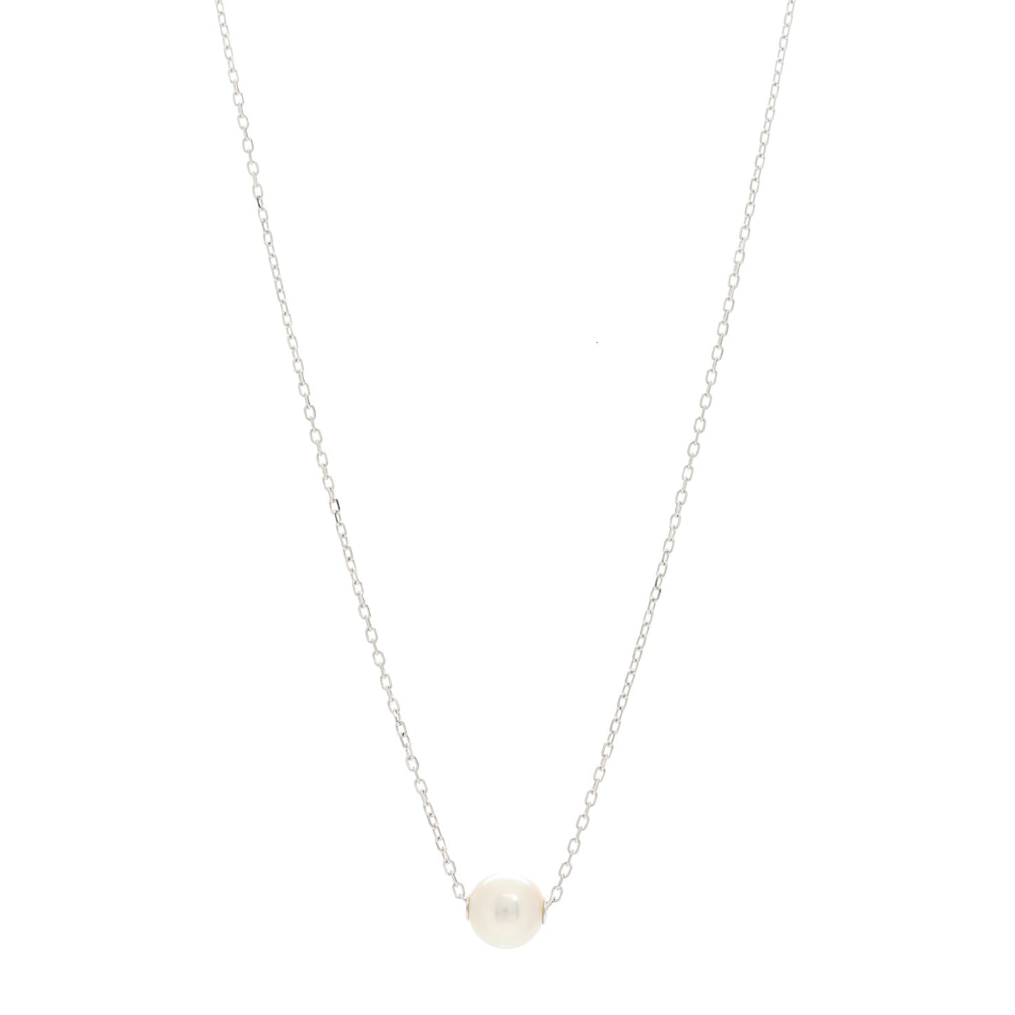 18K White Gold Akoya Pearl 8mm Single Pendant Necklace
