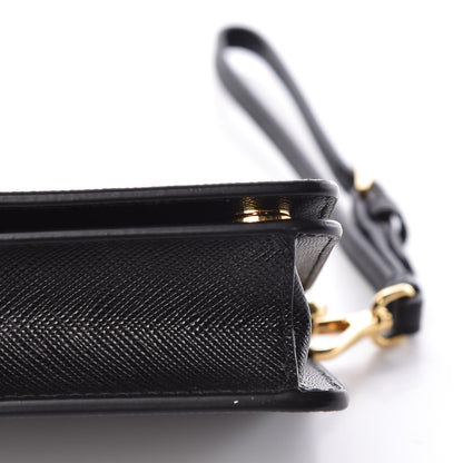 Prada Saffiano Metal Phone Wristlet Crossbody Wallet Black 6 of 9