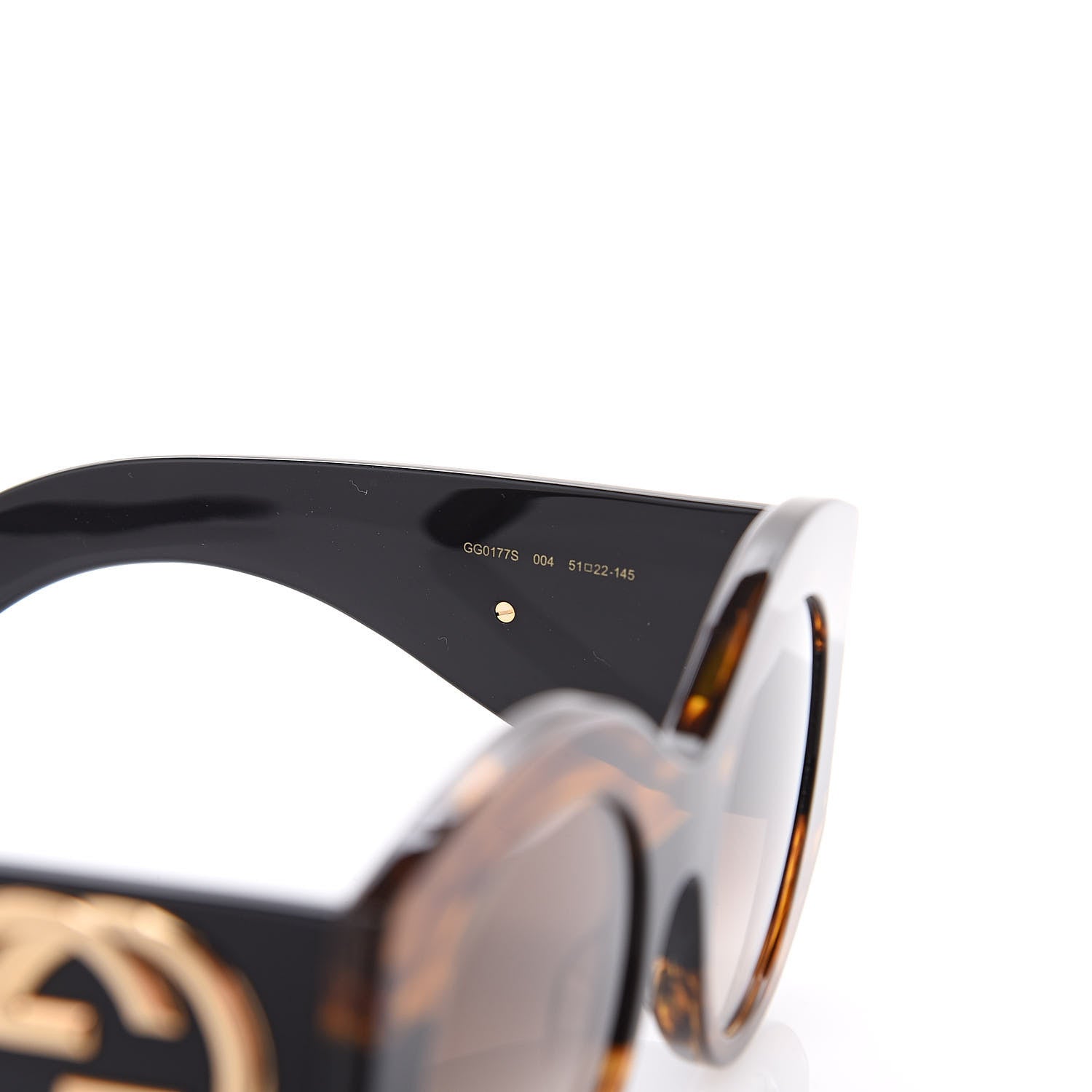 Gucci Acetate Round Frame Sunglasses GG 0177S Black Havana Brown 5 of 7