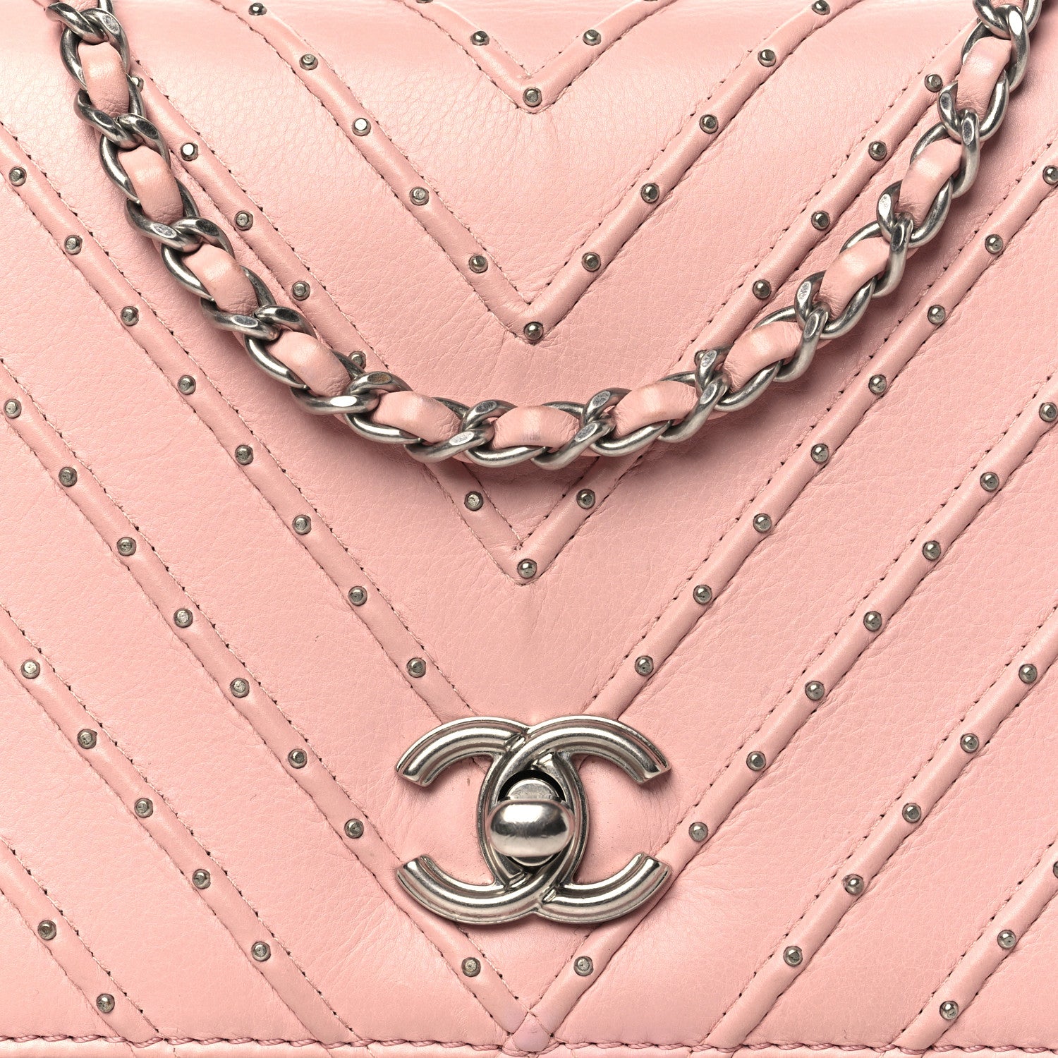 Chanel Calfskin Studded Chevron Quilted Flap Pink 8 of 10