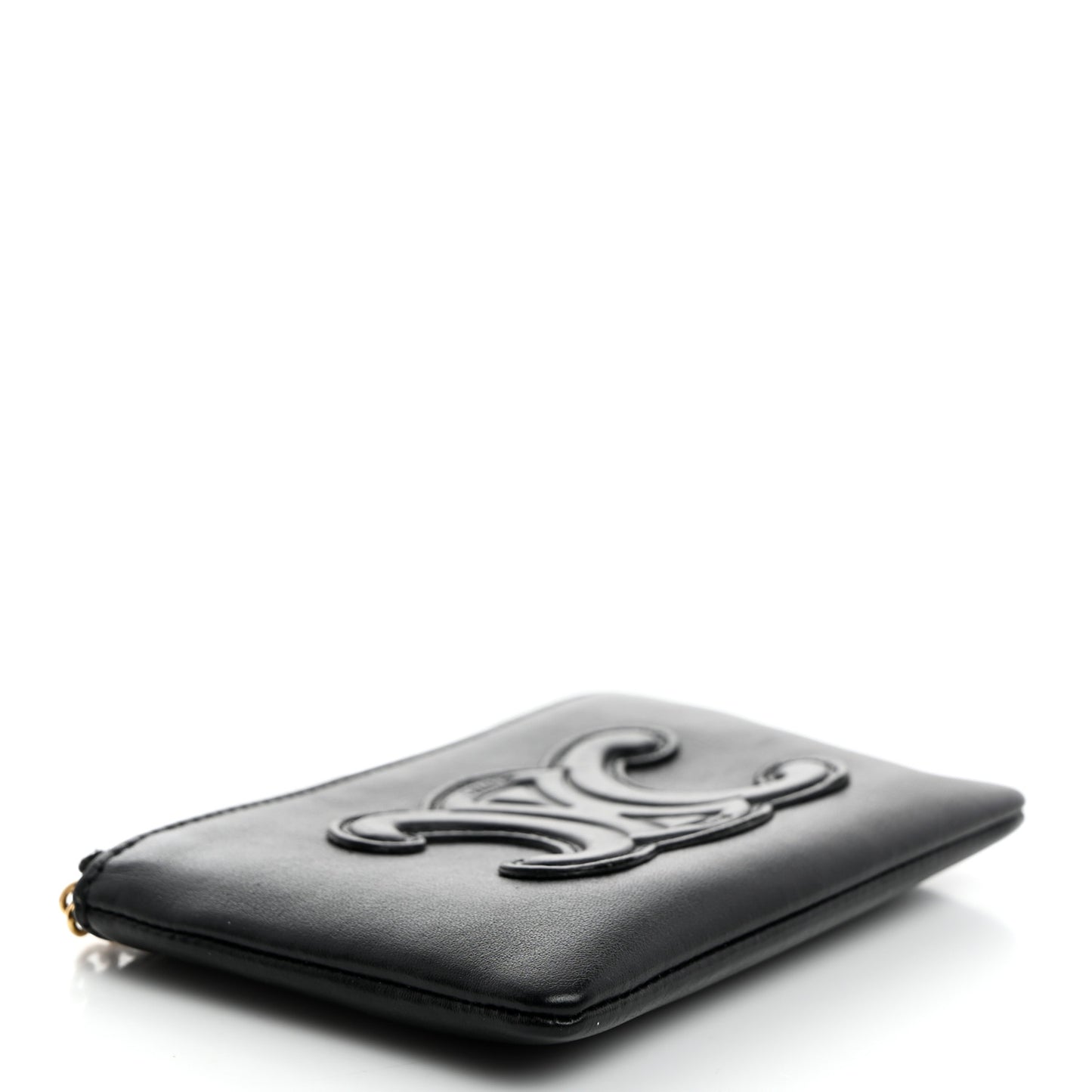 Smooth Calfskin Cuir Triomphe Coin and Card Pouch With Hook Black