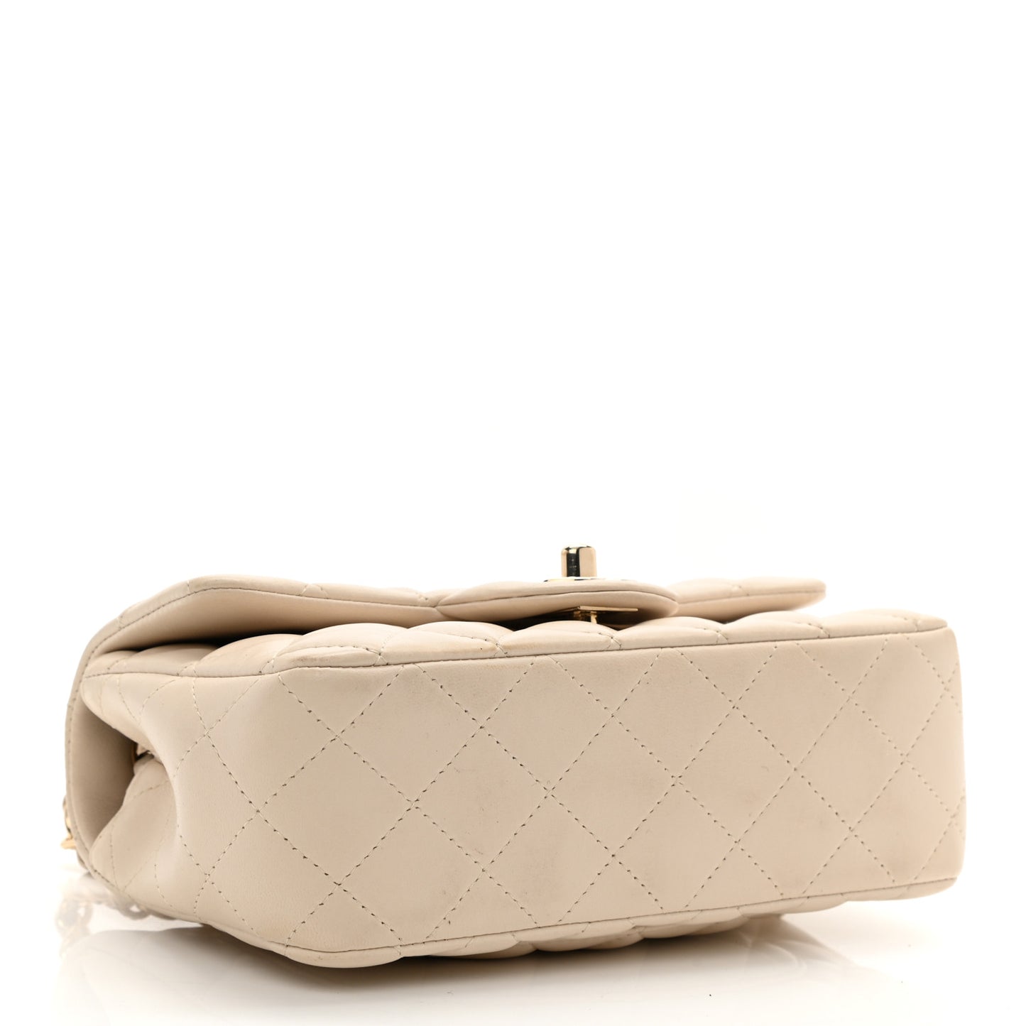 Lambskin Quilted Mini Rectangular Flap Light Beige