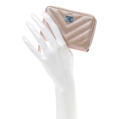 Chanel Metallic Caviar Chevron Quilted Zip Around Coin Purse Light Gold 2 of 8