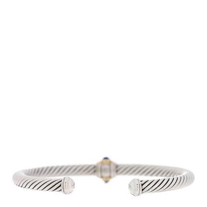 David Yurman Sterling Silver 14K Yellow Gold Blue Topaz Lapis Lazuli 5mm Cable Renaissance Station Bracelet 2 of 3