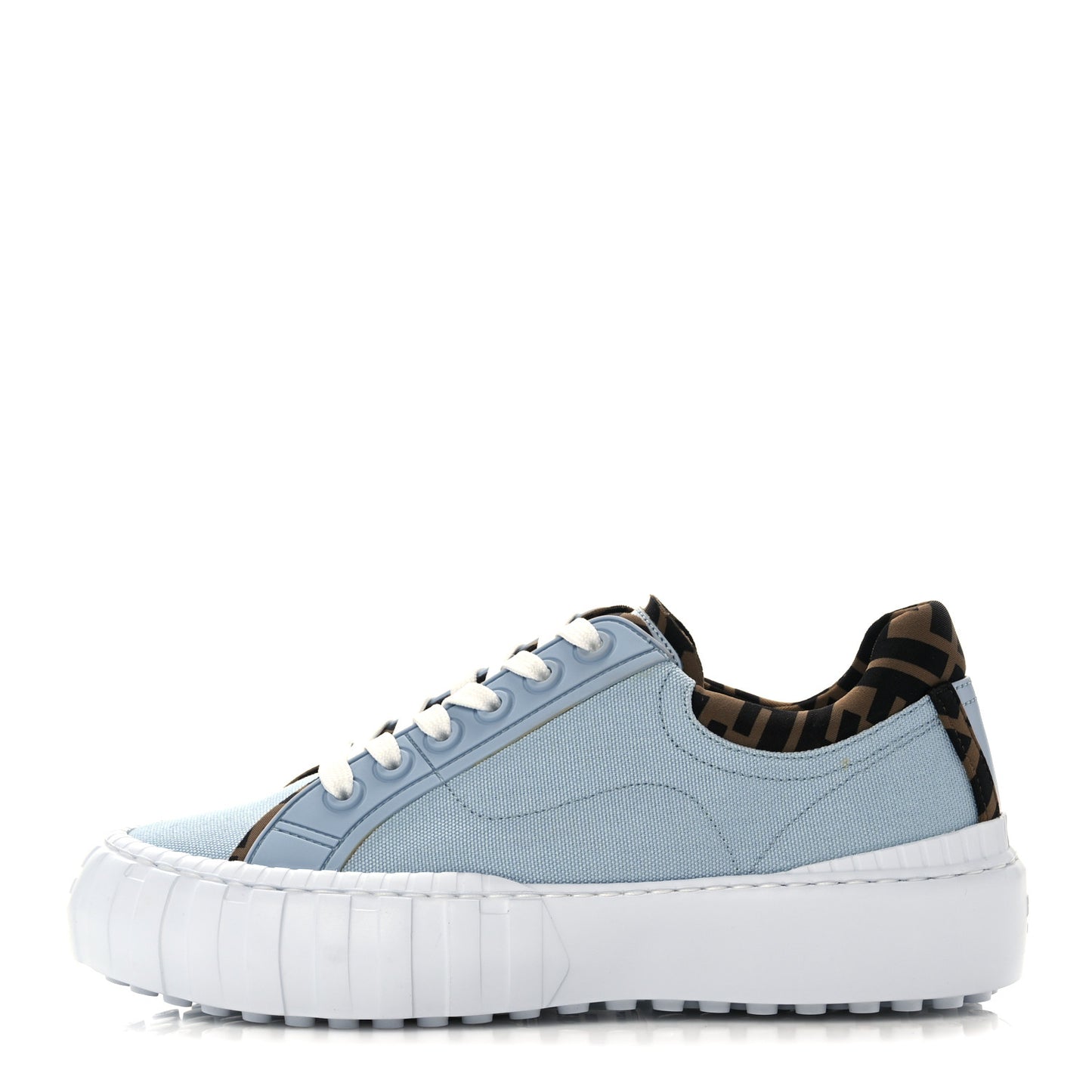 Canvas Lycra TPU FF Womens Fendi Force Low Top Sneakers 38 Sky Tobacco Black