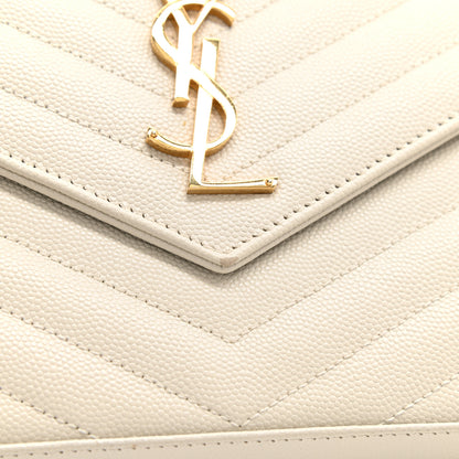 Saint Laurent Grain De Poudre Matelasse Chevron Monogram Chain Wallet White 11 of 14