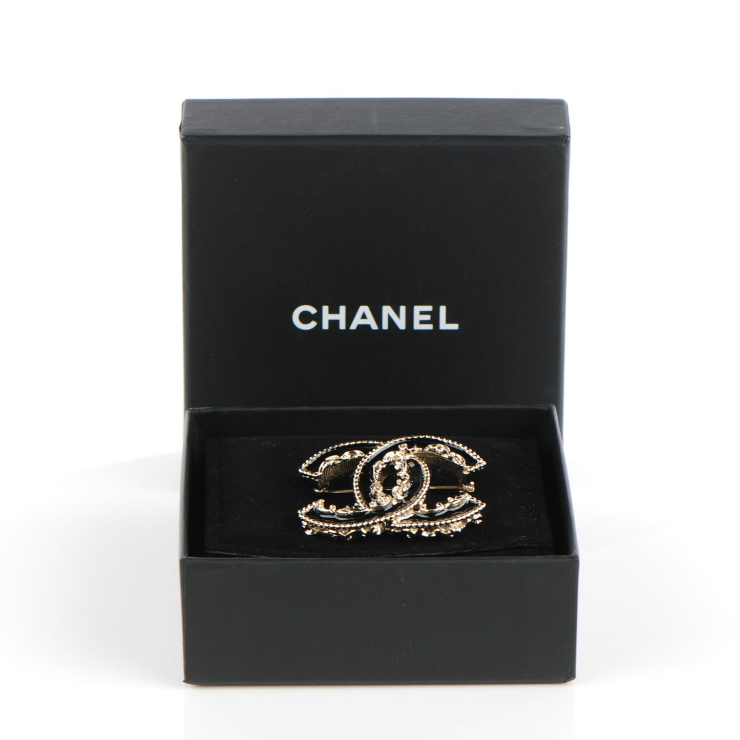 Enamel CC Baroque Brooch Black Gold