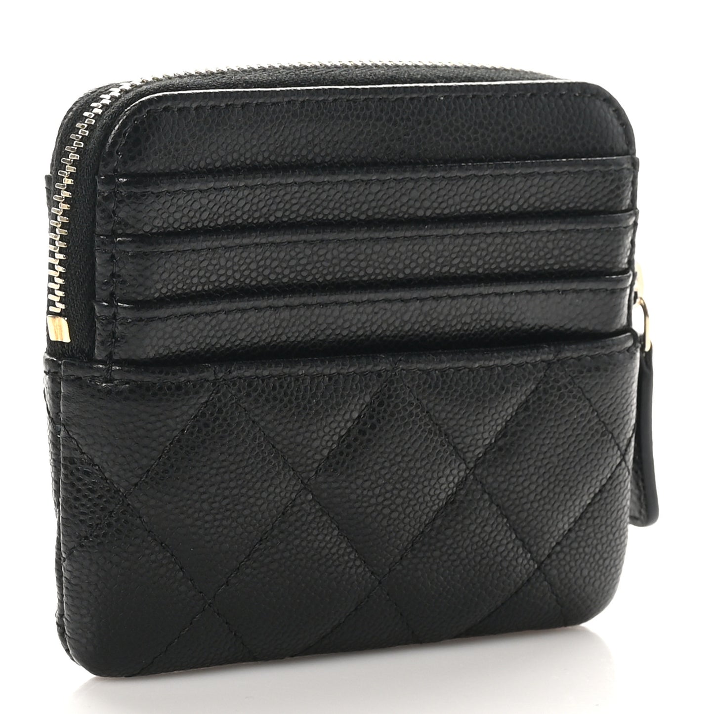 Caviar Quilted Zip Card Holder Wallet Black