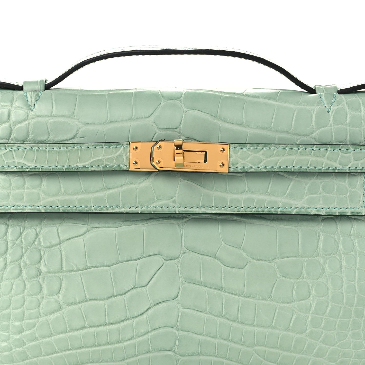 Hermes Matte Alligator Kelly Pochette Vert D'eau 8 of 12