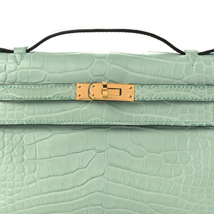 Hermes Matte Alligator Kelly Pochette Vert D'eau 8 of 12