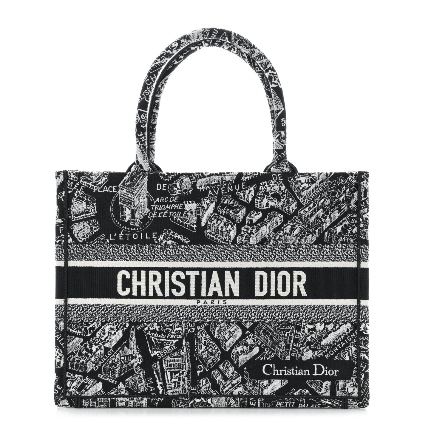 Canvas Embroidered Medium Plan De Paris Book Tote Black White