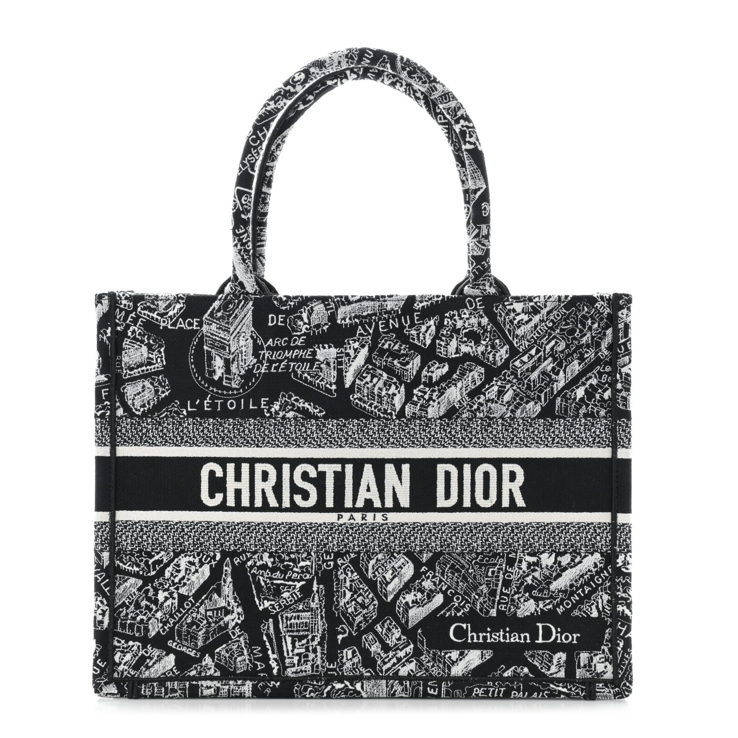 Christian Dior Canvas Embroidered Medium Plan De Paris Book Tote Black White 1 of 10