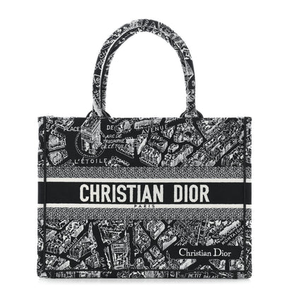 Christian Dior Canvas Embroidered Medium Plan De Paris Book Tote Black White 1 of 10