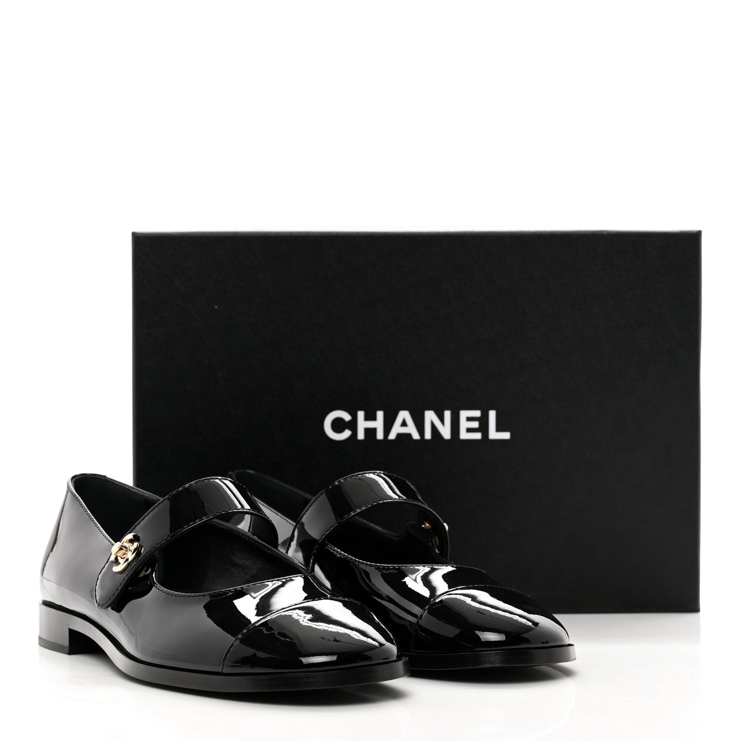 Patent Calfskin Mary Janes Flats 38.5 Black