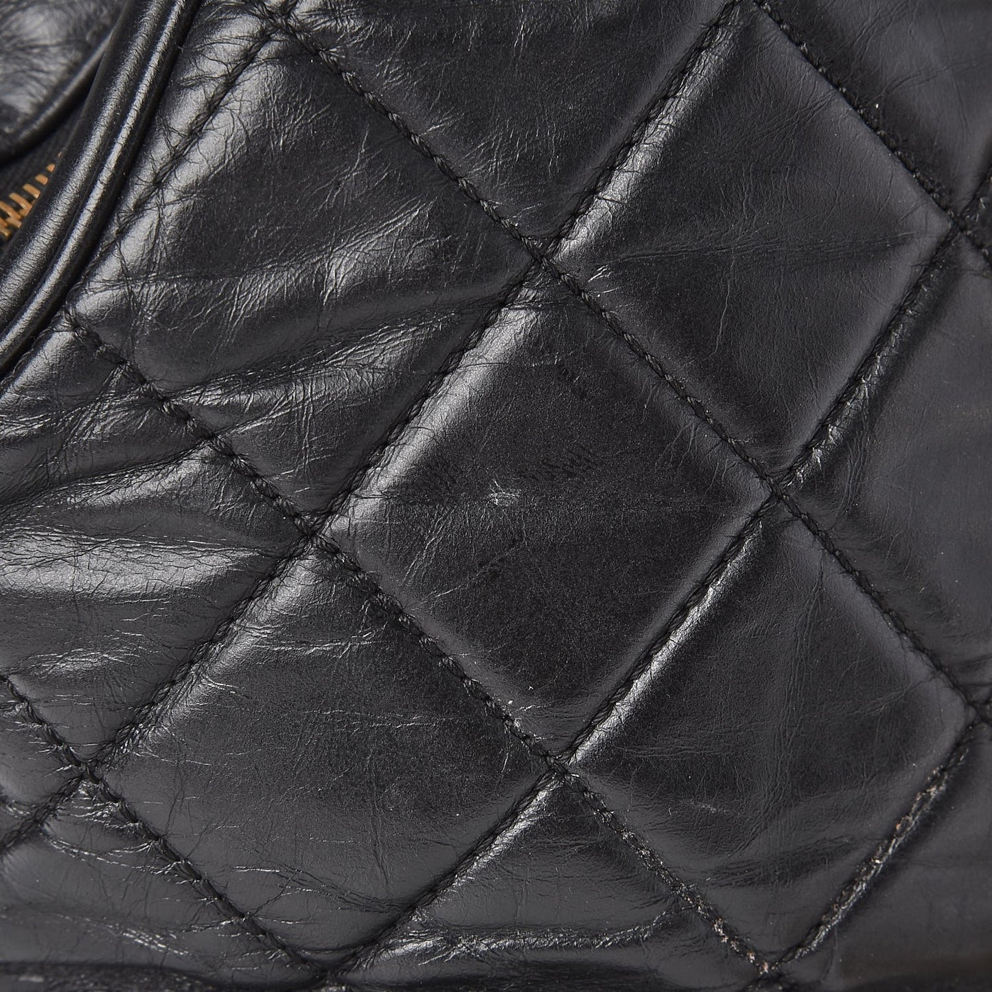 Glazed Calfskin Castle Rock Bowling Bag Black
