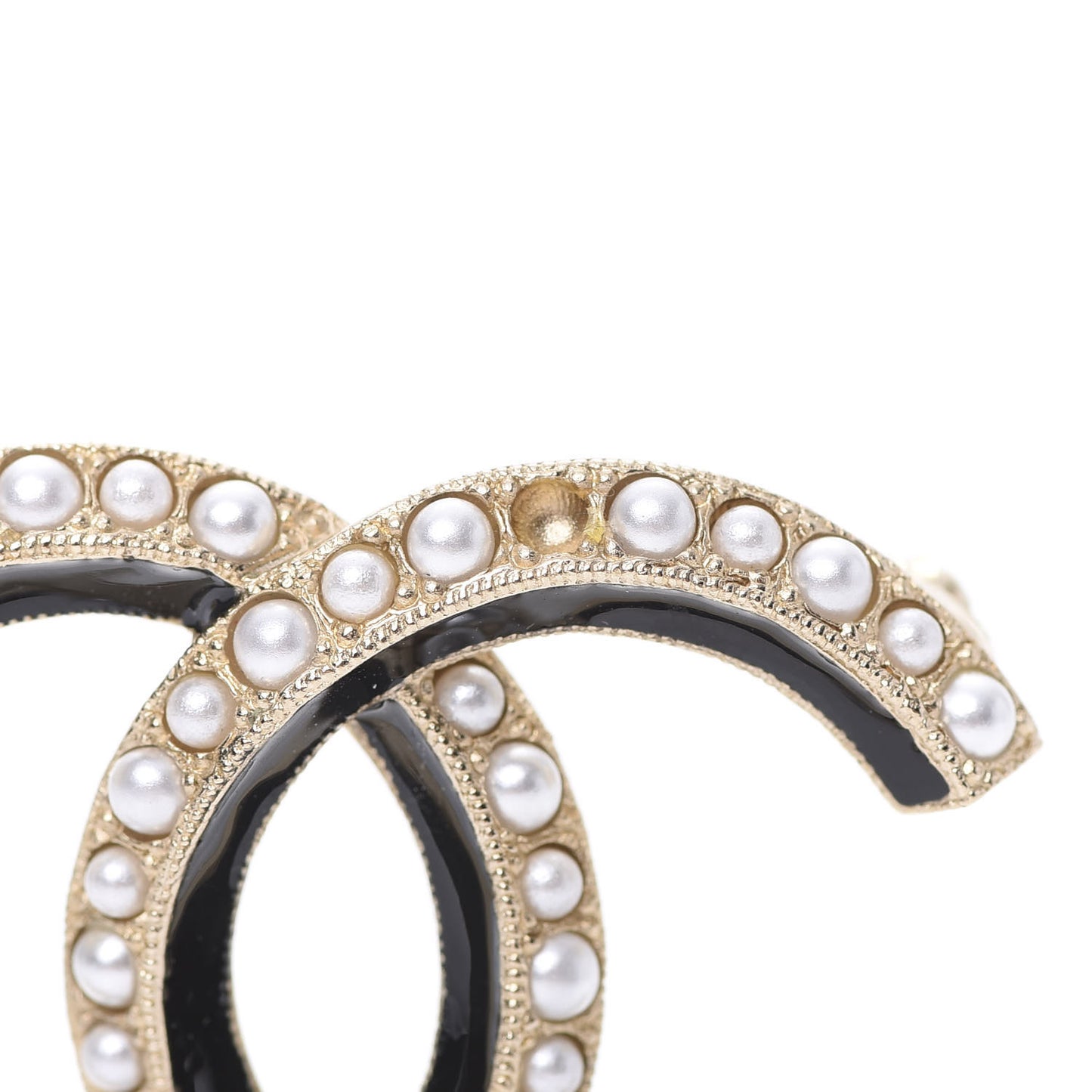Pearl Enamel CC Brooch Black Gold