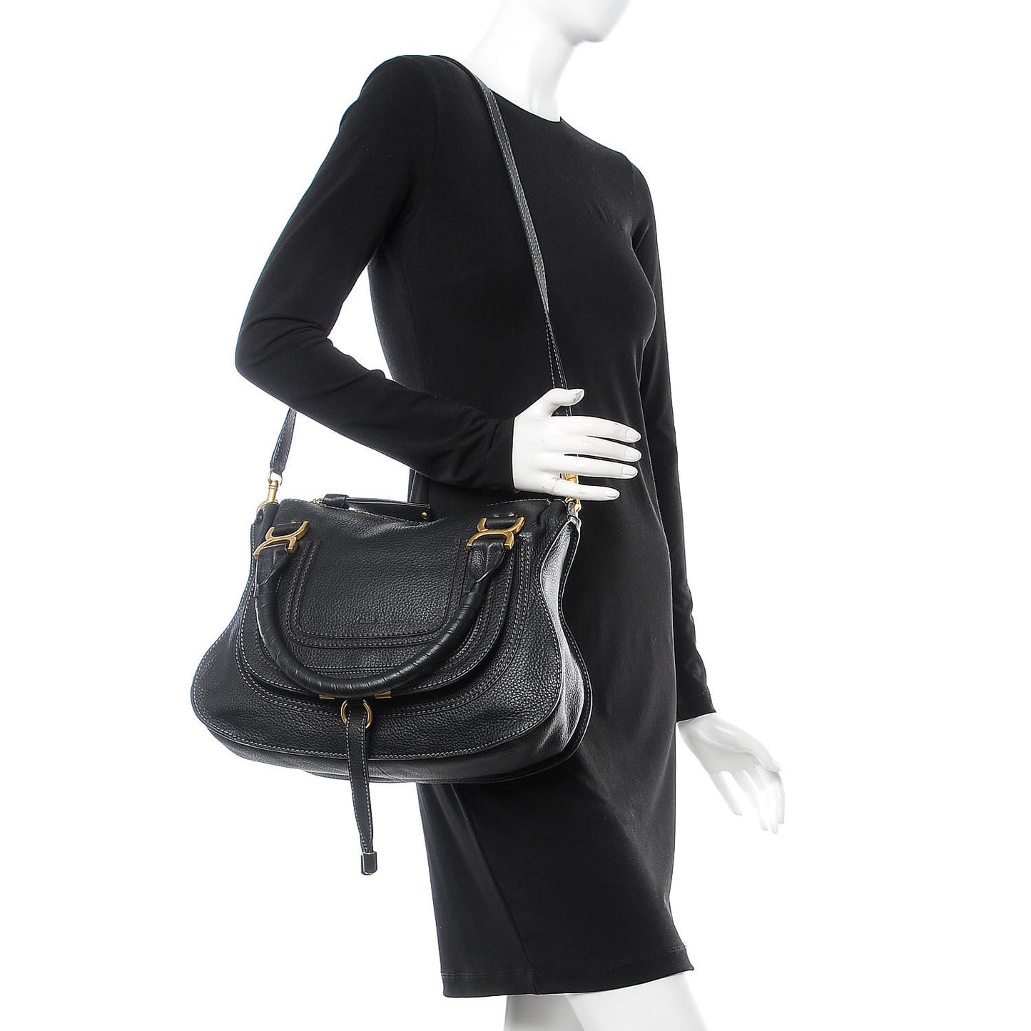 Calfskin Medium Marcie Satchel Black