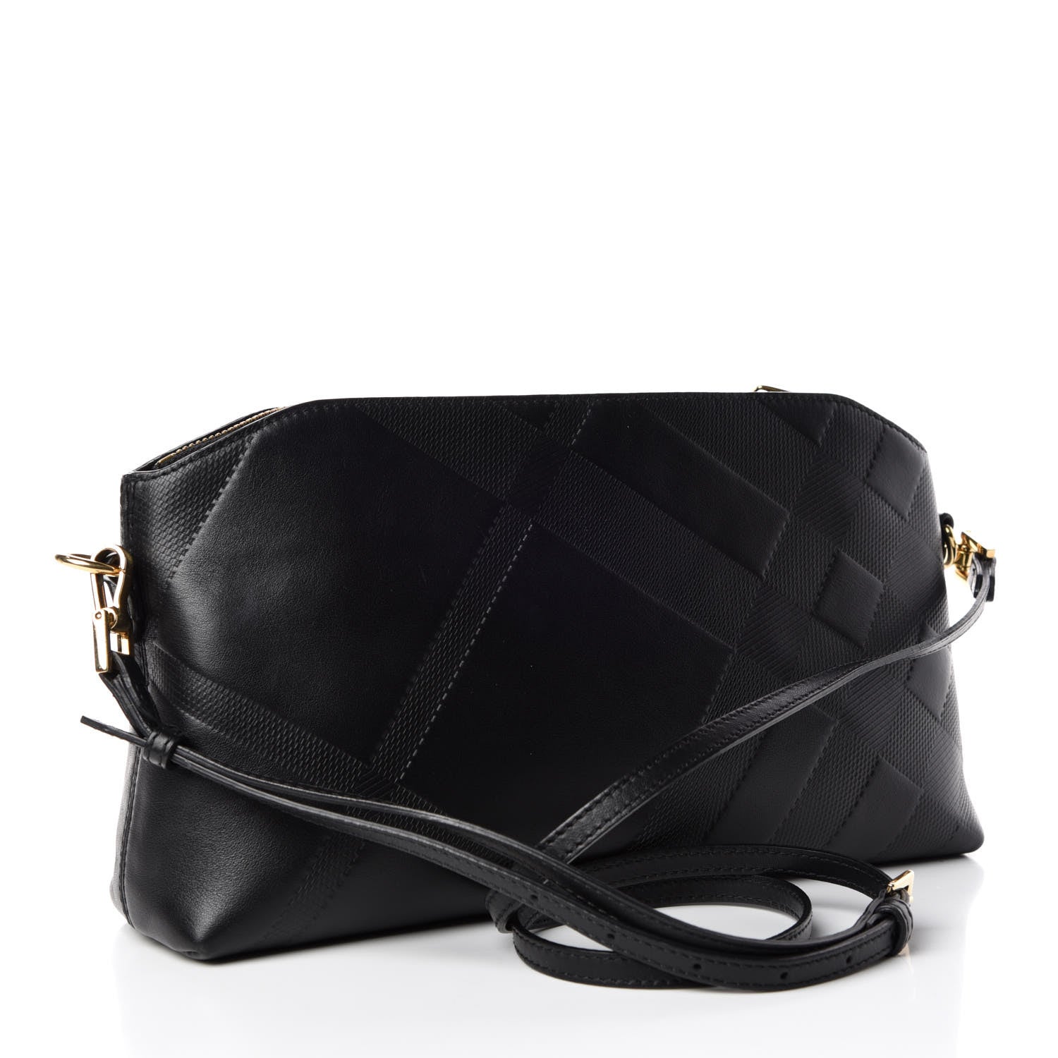 Burberry Calfskin Check Embossed Small Chichester Crossbody Clutch Bag Black 3 of 11