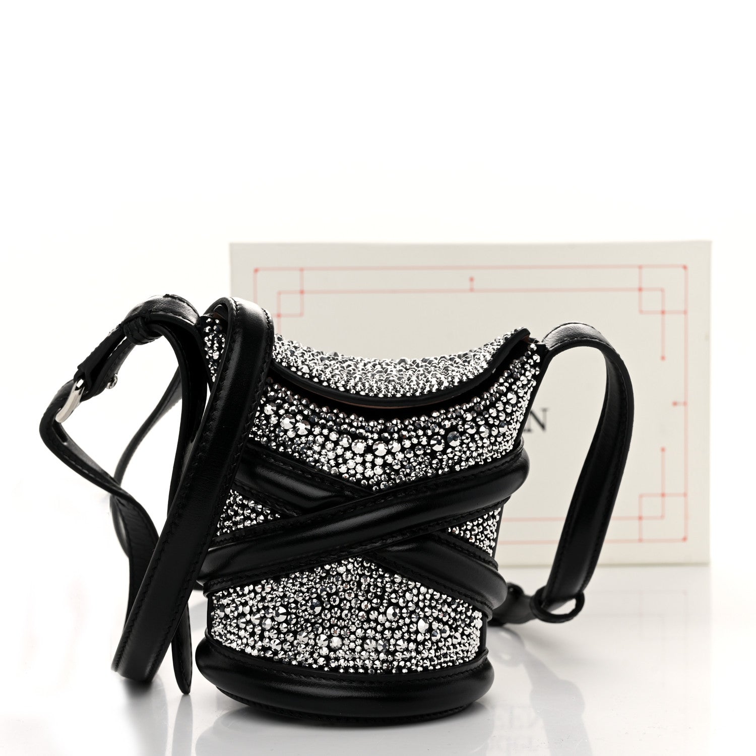 Alexander McQueen Metallic Calfskin Crystal Micro Curve Bucket Bag Black 12 of 12