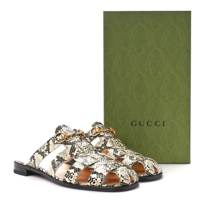 Gucci Calfskin Python Print Mens Horsebit Elektra Sandals 12 Beige Avana 9 of 9
