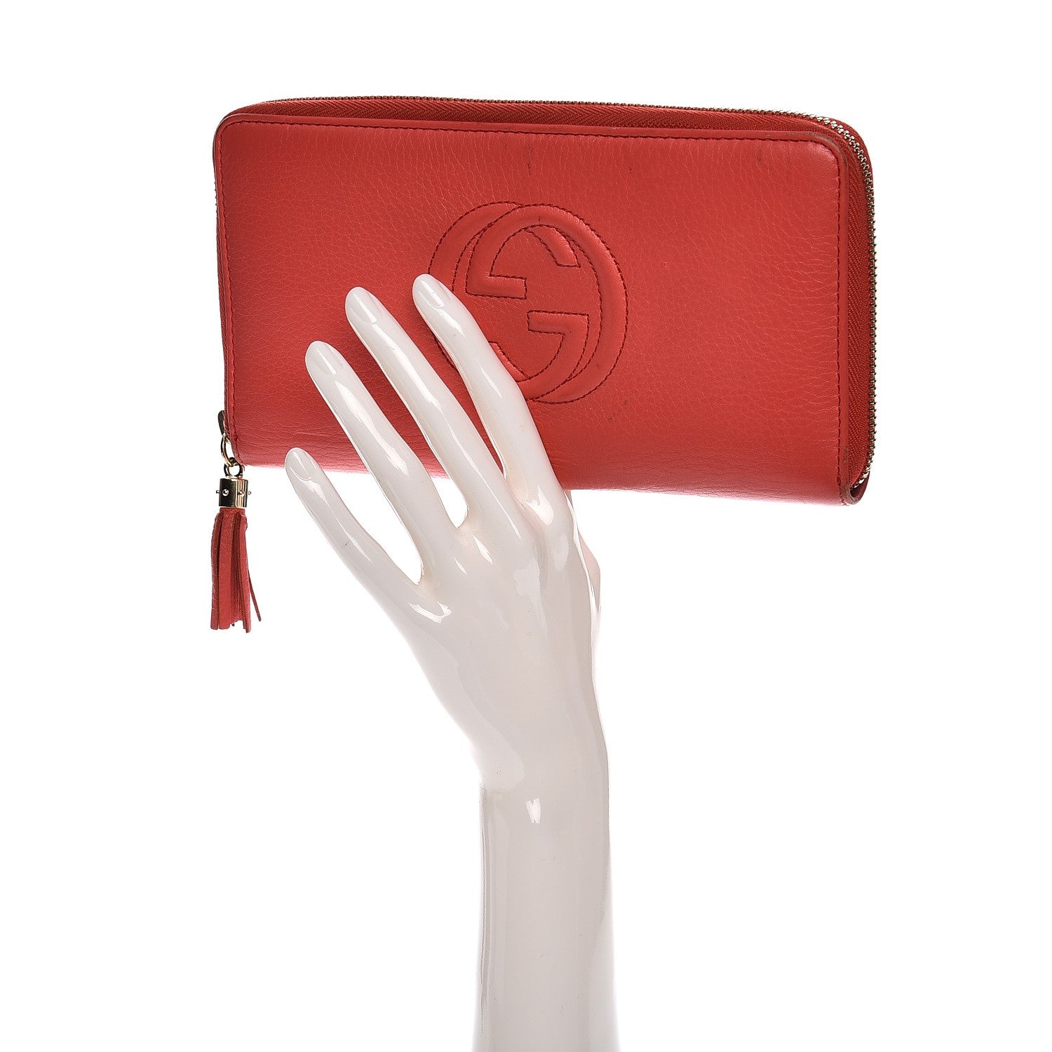 Gucci Pebbled Calfskin Soho Zip Around Wallet Coral 2 of 12