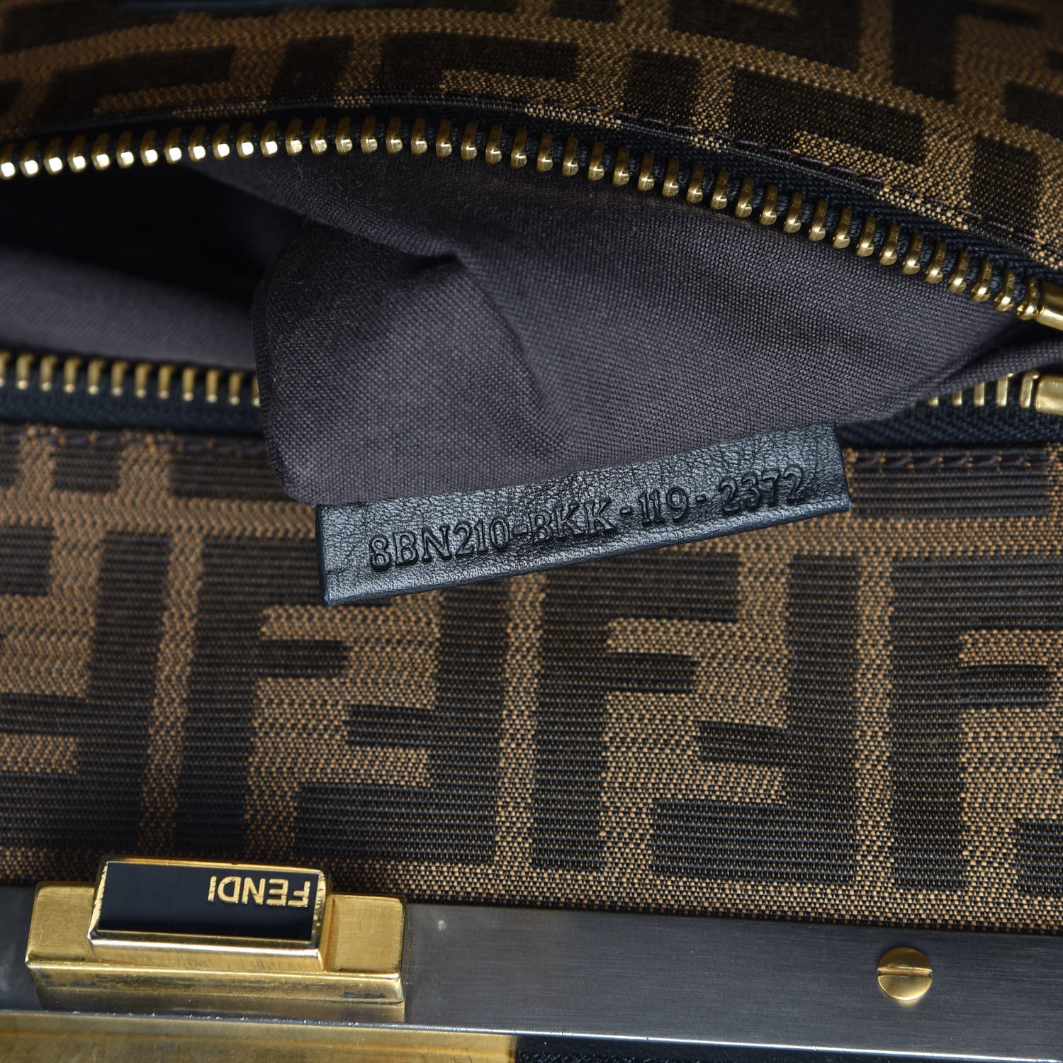 Fendi Goatskin Zucca Large Peekaboo Iconic Satchel Black Tobacco 8 of 10