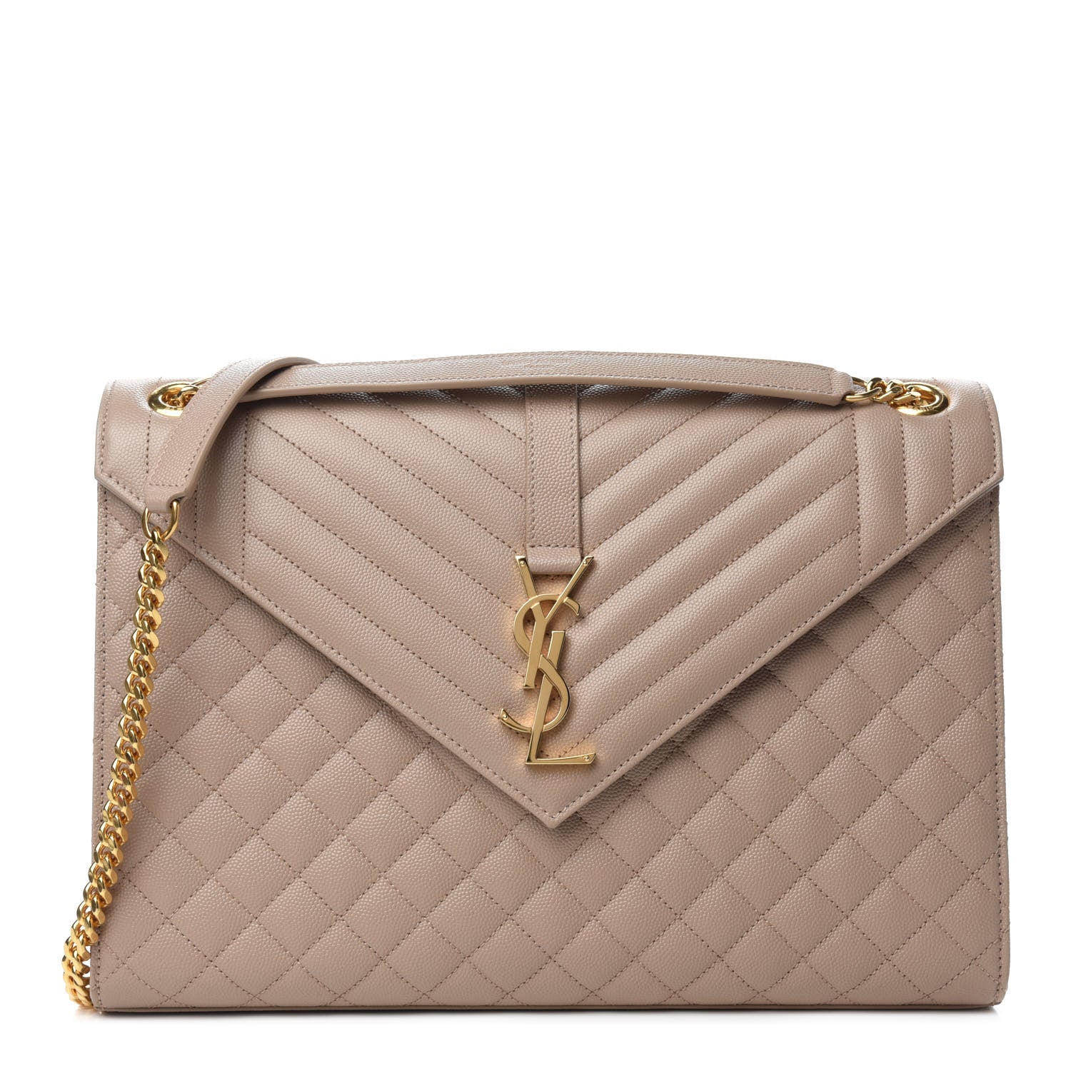 Saint Laurent Grain De Poudre Mixed Matelasse Large Triquilt Monogram Satchel Dark Beige 1 of 11