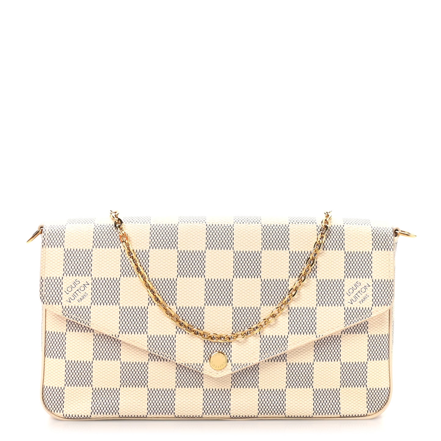 Damier Azur Pochette Felicie Chain Wallet Rose Ballerine