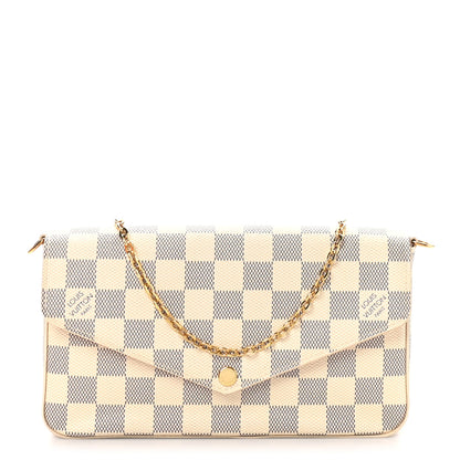 Louis Vuitton Damier Azur Pochette Felicie Chain Wallet Rose Ballerine 1 of 12
