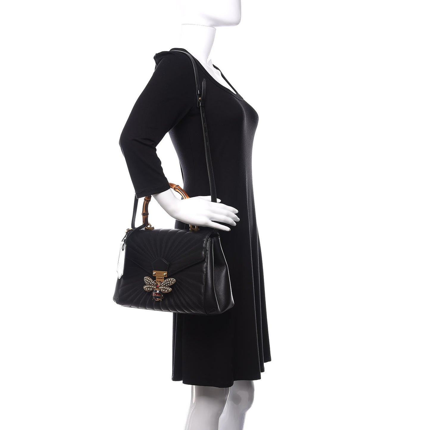 Calfskin Bamboo Trapuntata Queen Margaret Top Handle Bag Black