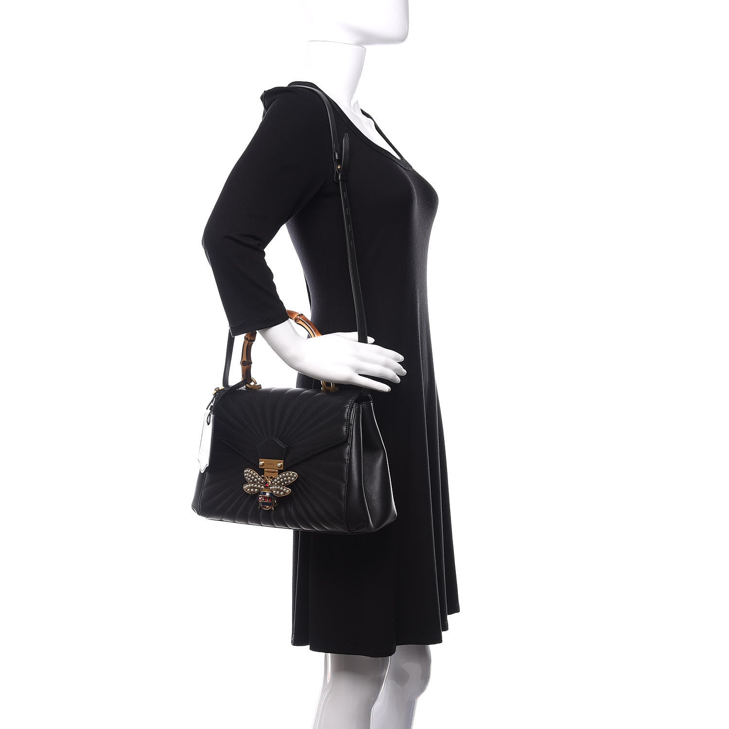 Gucci Calfskin Bamboo Trapuntata Queen Margaret Top Handle Bag Black 2 of 11