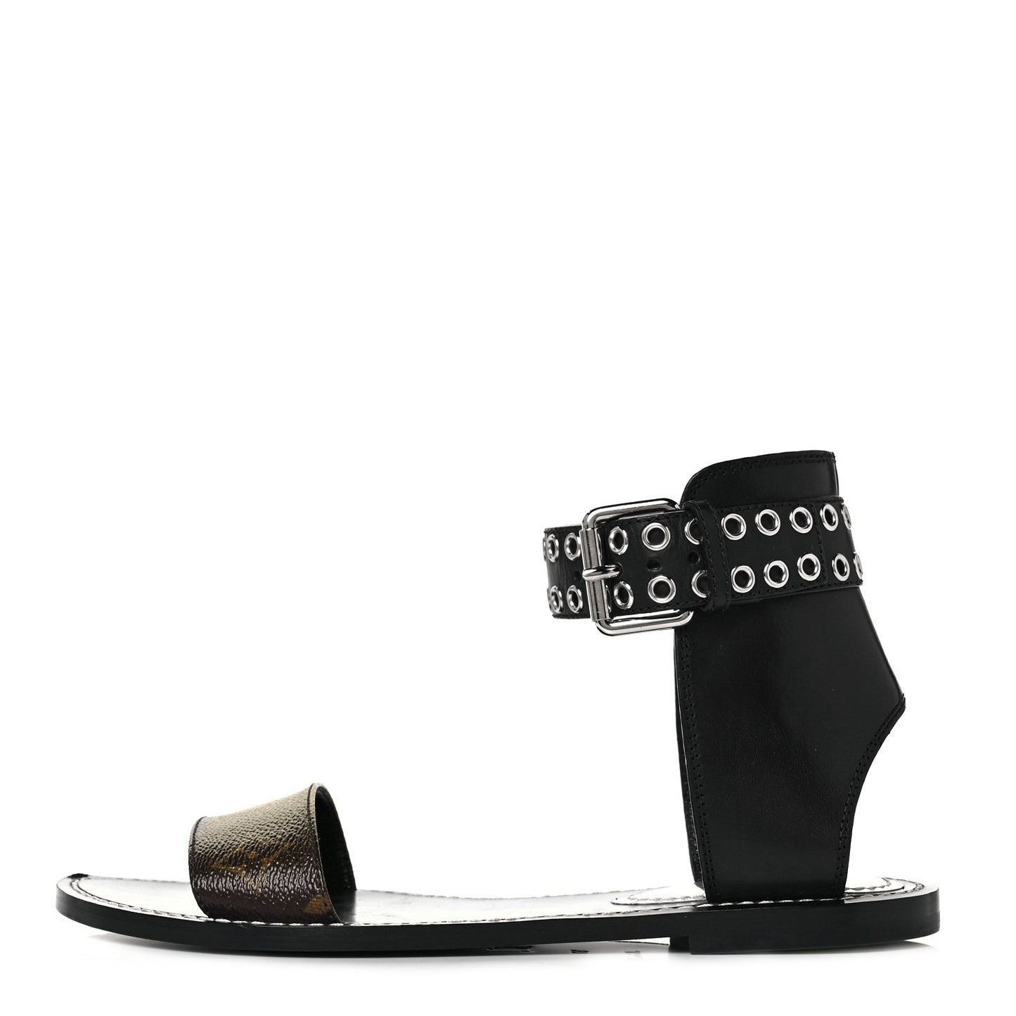 Calfskin Monogram Passenger Flat Sandals 37 Black