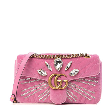 Gucci Velvet Matelasse Marquise Crystals Embroidered Small GG Marmont Shoulder Bag Malva 1 of 9
