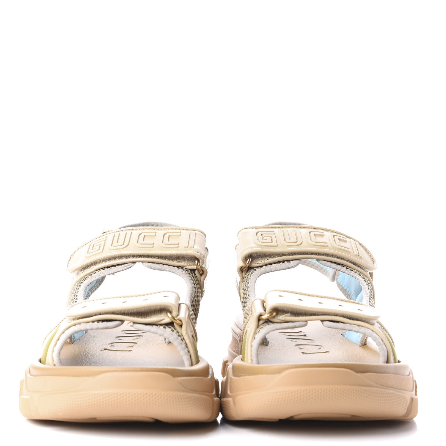 Gucci X SEGA Nappa Mesh Mens Aguru Sandals 11 Sand Storm Gold 2 of 11