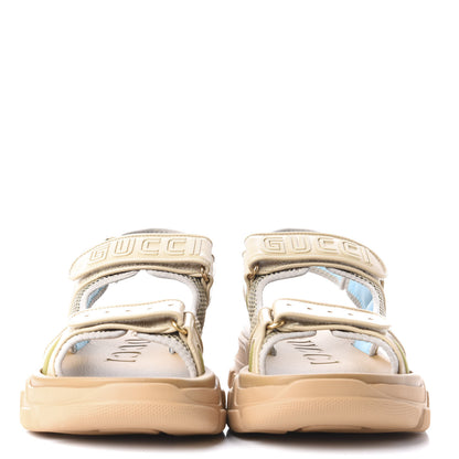 Gucci X SEGA Nappa Mesh Mens Aguru Sandals 11 Sand Storm Gold 2 of 11