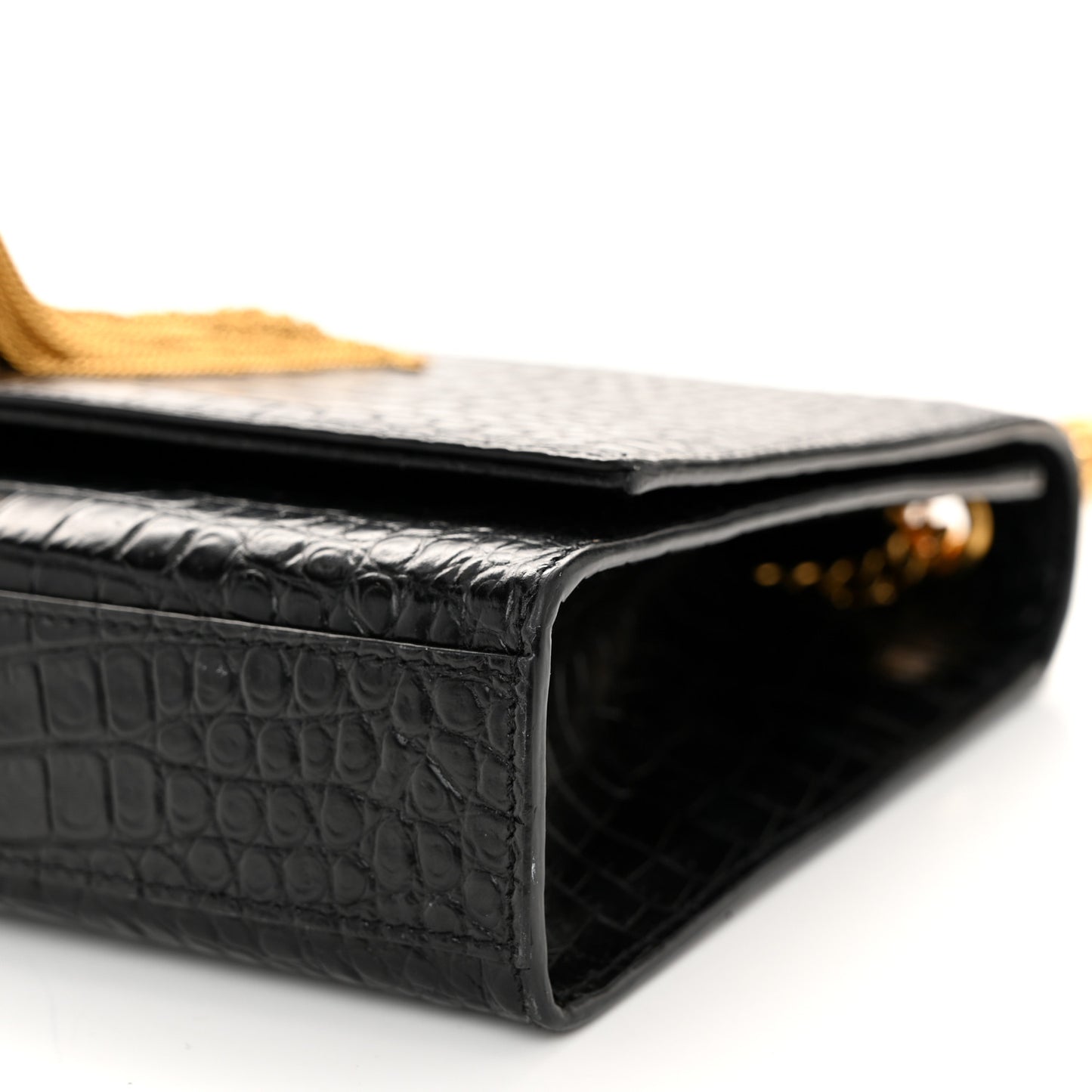 Calfskin Crocodile Embossed Medium Classic Monogram Kate Tassel Satchel Black
