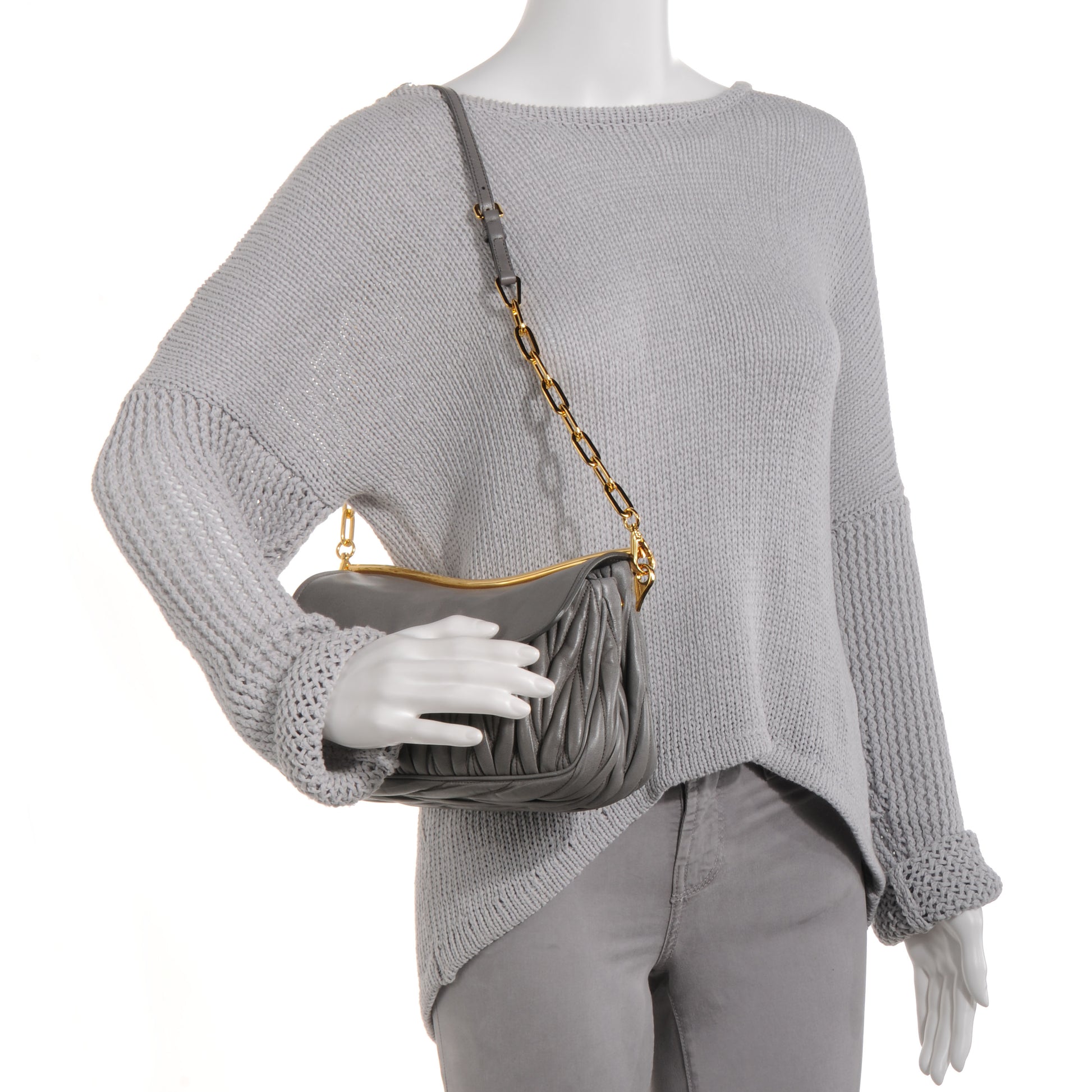 Miu Miu Leather Matelasse Frame Bag Grey 2 of 7