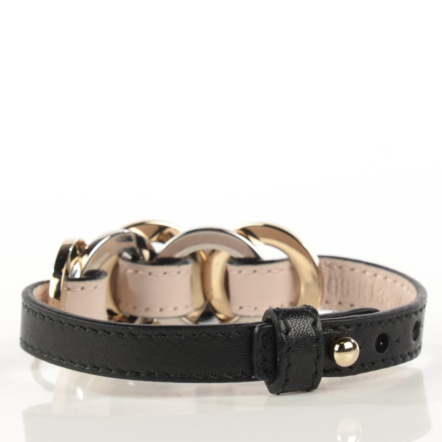 Bulgari Calfskin Circular Panel Bracelet Black Gold Silver 4 of 7