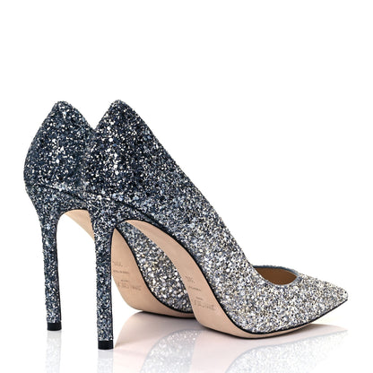 Jimmy Choo Coarse Glitter Degrade Pointy Toe Romy 100 Pumps 39.5 Silver Dusk Blue 4 of 8