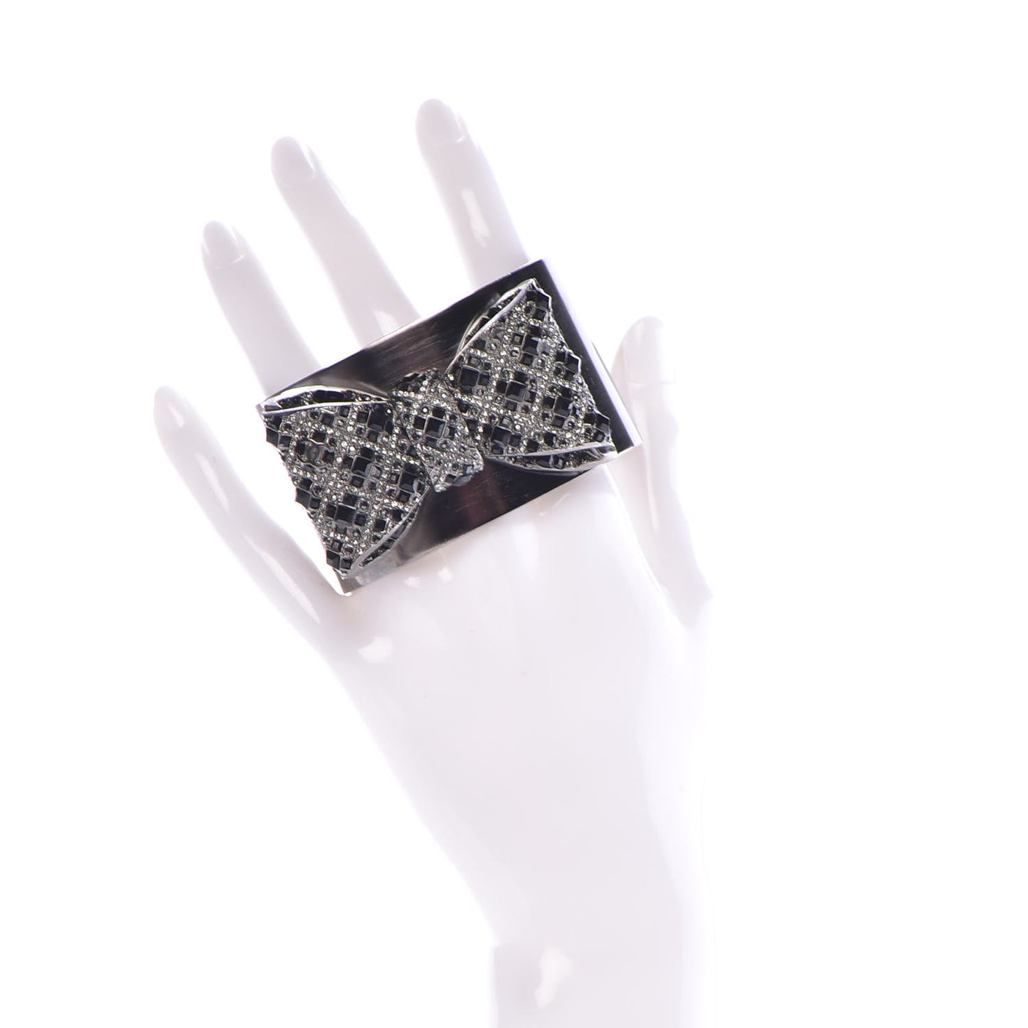 Baguette Crystal CC Bow Cuff Black Silver