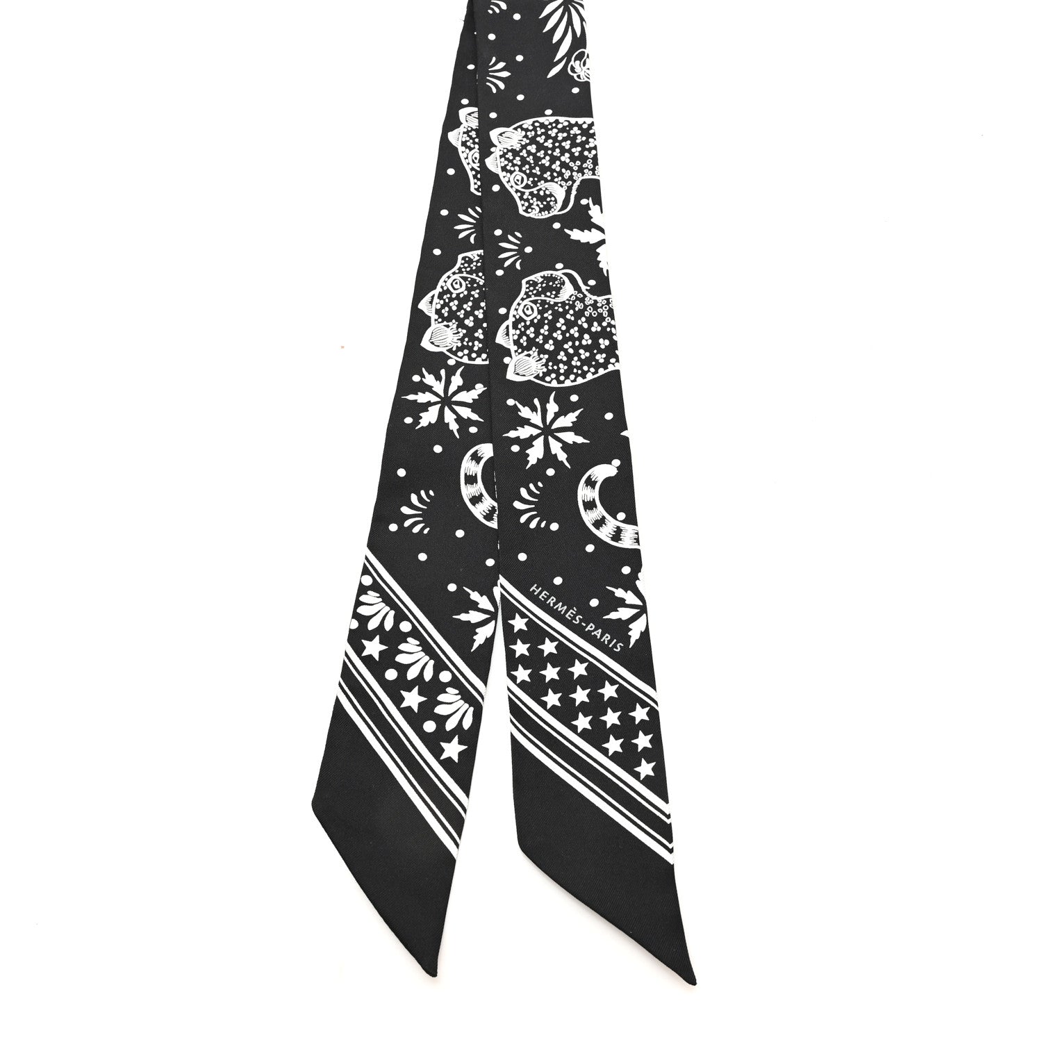 Hermes Silk Les Leopards Twilly Black White 2 of 4