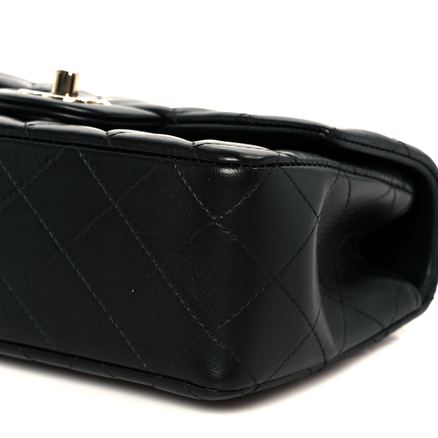 Lambskin Quilted Mini Top Handle Rectangular Flap Black