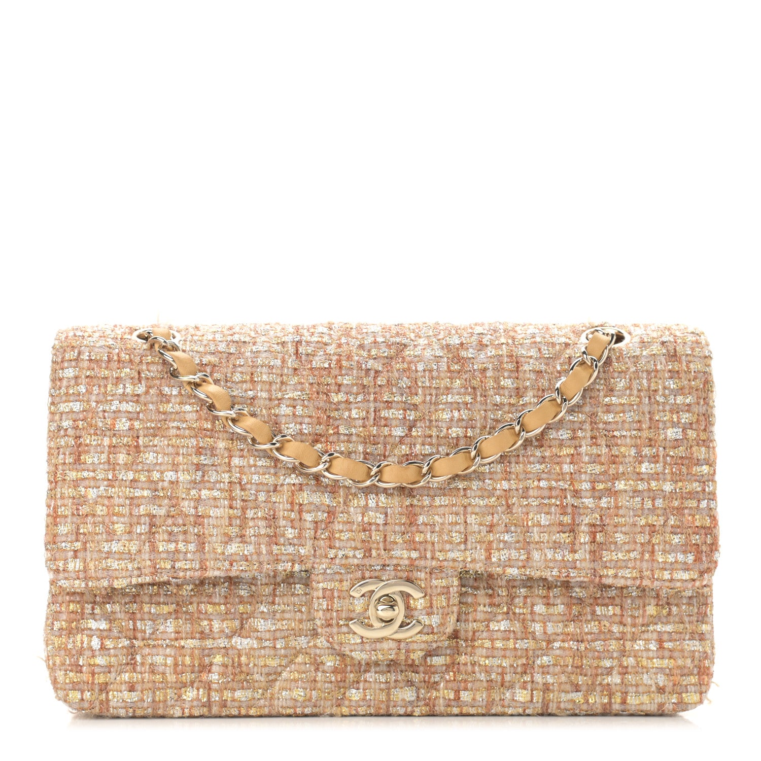 Chanel Tweed Quilted Medium Double Flap Beige Multicolor 1 of 13