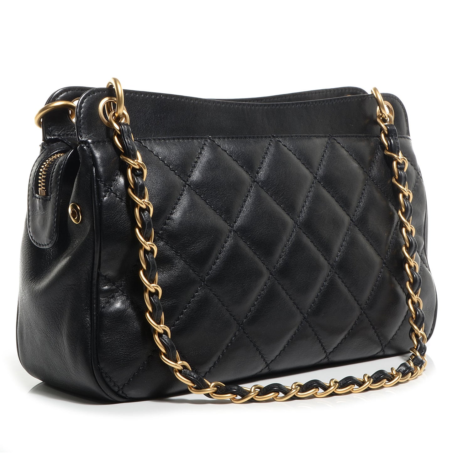 Calfskin Chocolate Bar Quilted Small Shoulder Bag Black