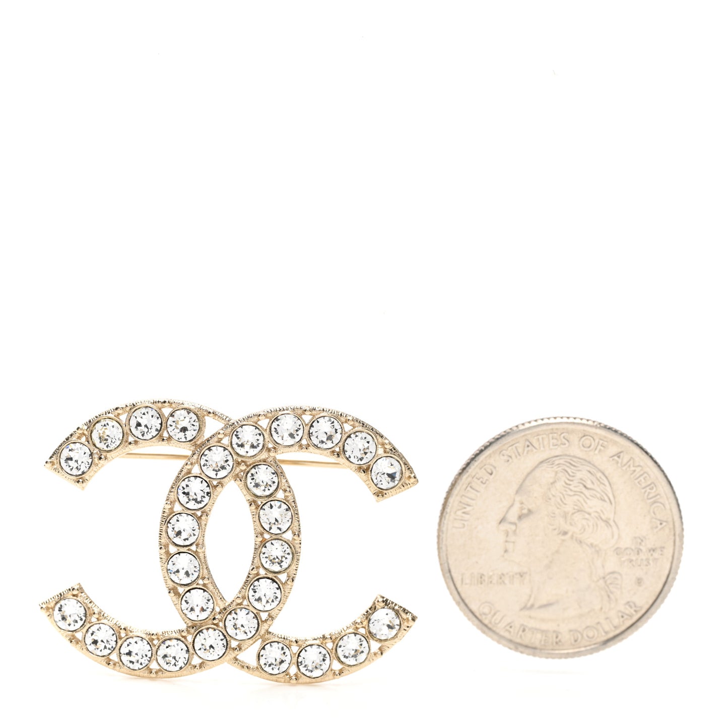 Crystal Textured CC Brooch Light Gold