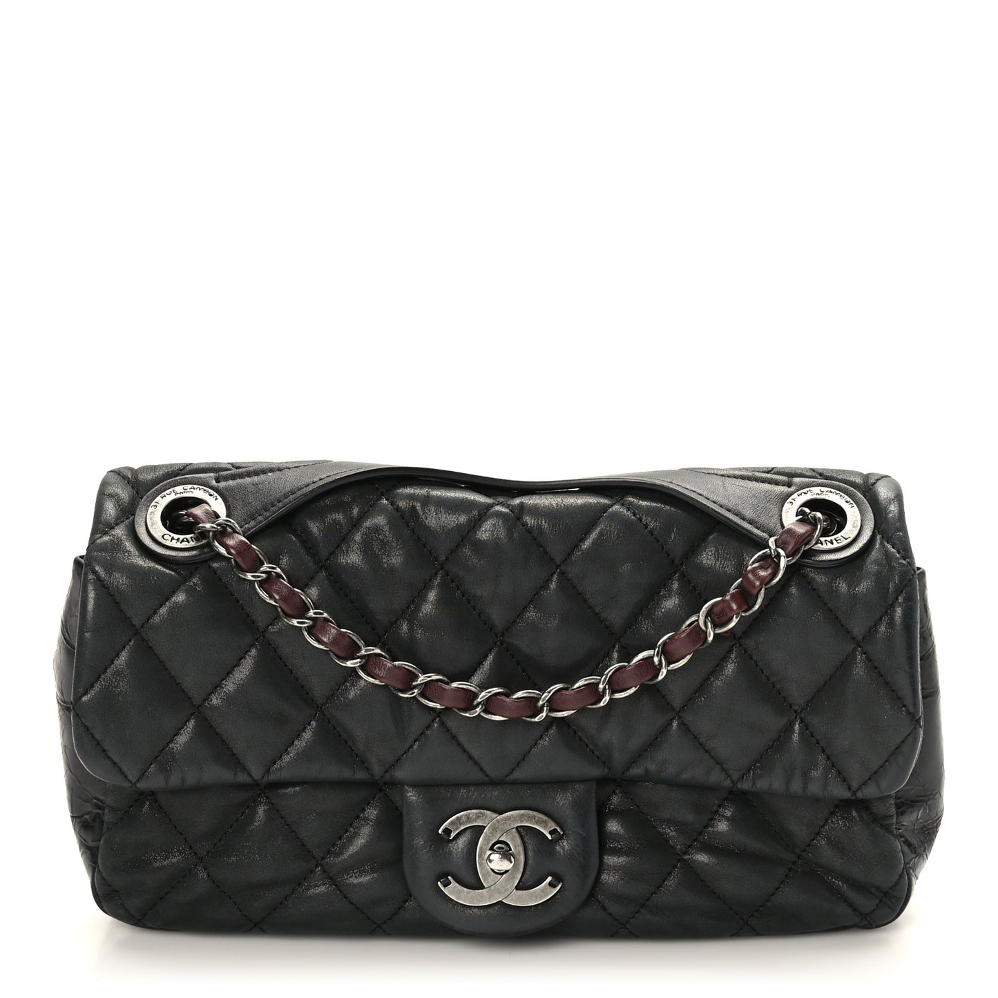 Iridescent Calfskin Medium In the Mix Flap Black